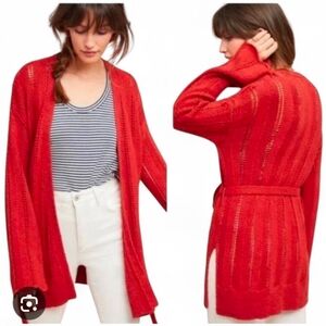 NWOT MEADOW RUE PricIlla Pointenille Belted Knit Cardigan in Rust - Medium